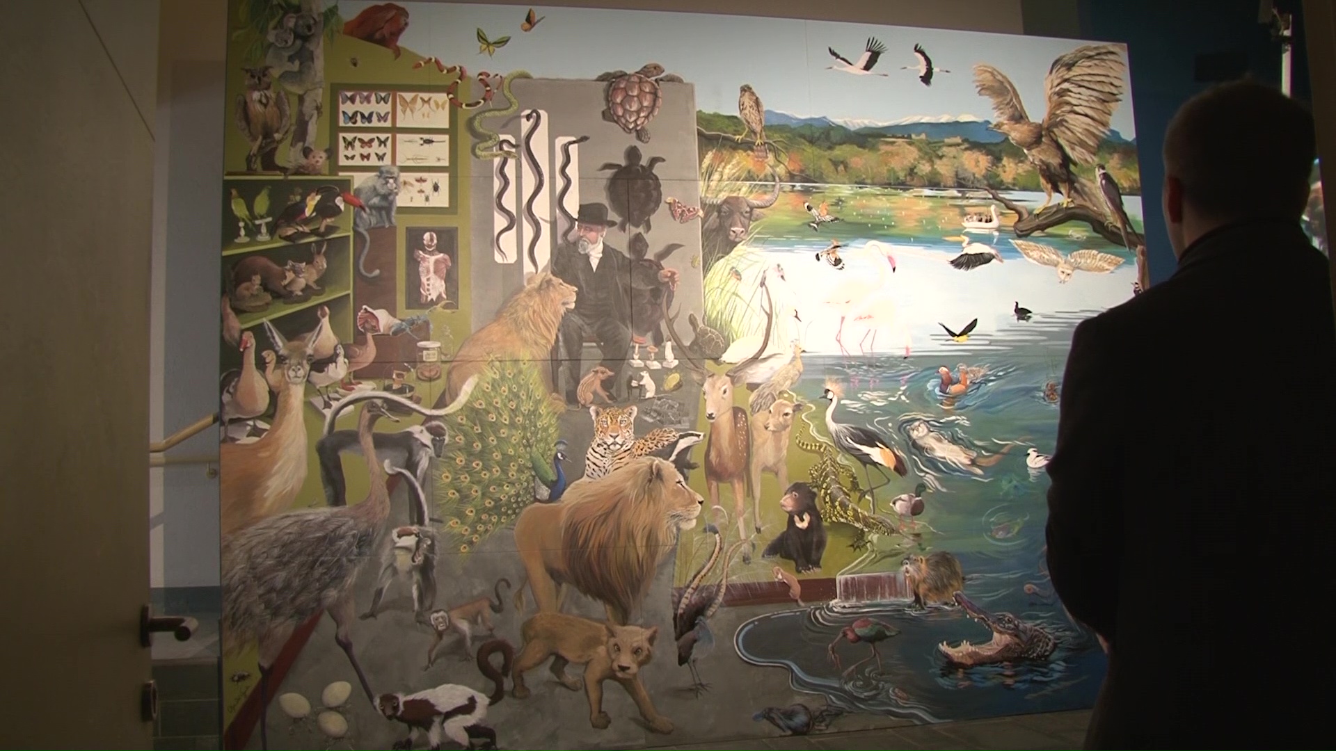 Un nou mural amb més de 130 espècies animals presideix el vestíbul del Museu Darder de Banyoles